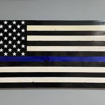 Large Thin Blue Line Wood American Flag for wholesale by Full Woodworking, LLC