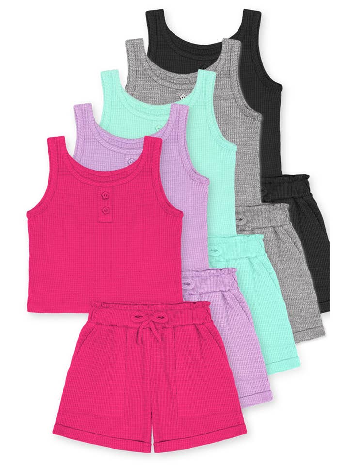 Cutie Patootie Clothing - Wholesale Top & Short Set - Kids - GKSS-D24-3335B- Girl's 2 pc Waffle Knit Short Set