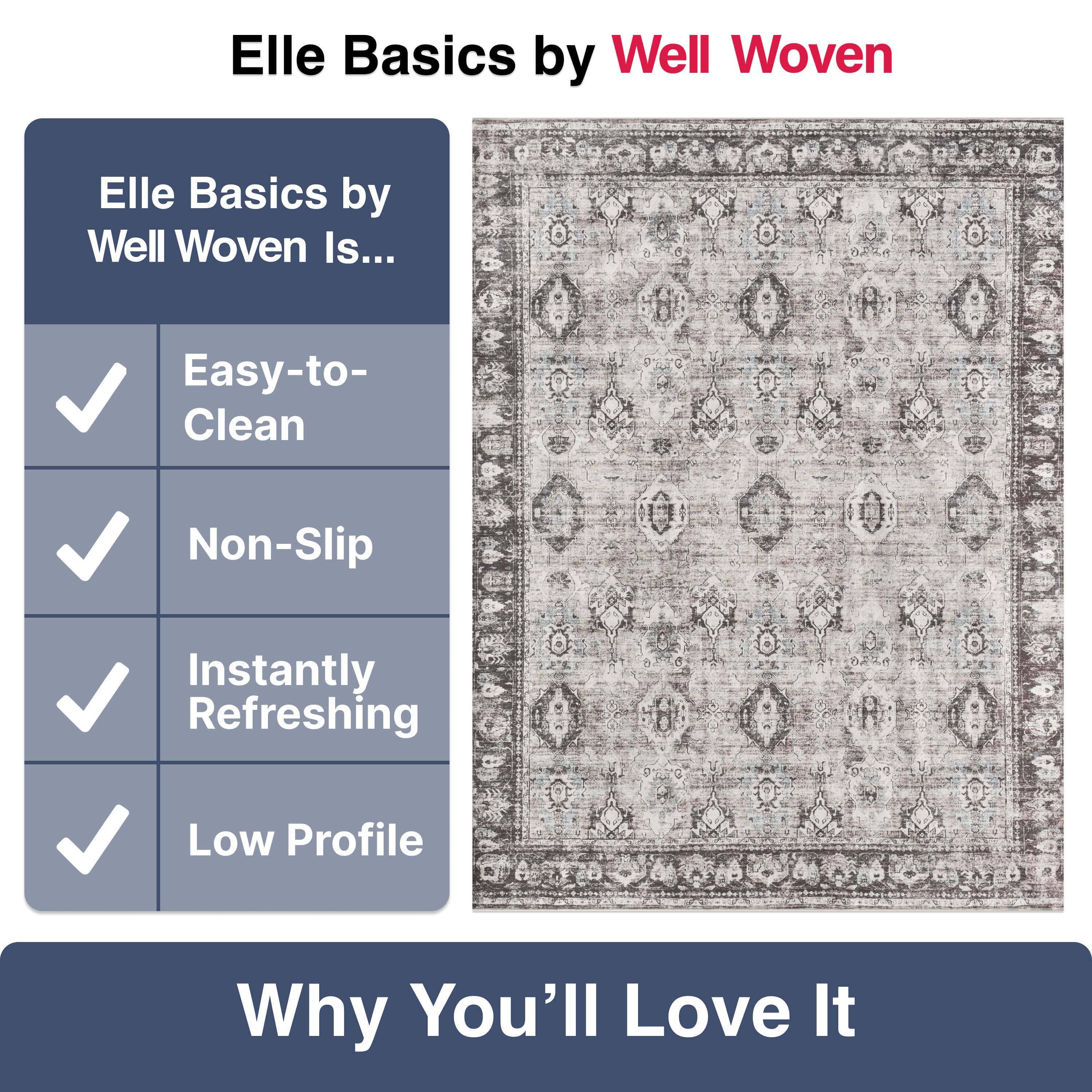 Well Woven – Tapete por atacado – Tapete Lavável Elle Basics Intrigue Easy-Clean - Durável, Antiderrapante, Design de Baixo Perfil para Conforto em Casa21