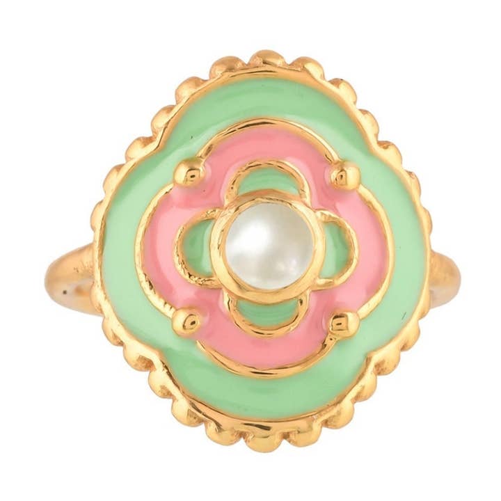 Pearl Gold Plated Enamel Ring, Statement Handcrafted Jewelry for wholesale by Misteerious Seed