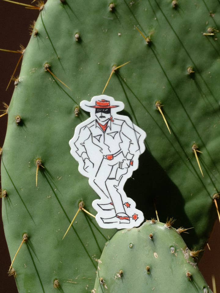 Western illustration, modern cowboy, durable vinyl sticker for wholesale by Mel K. Olrich Art