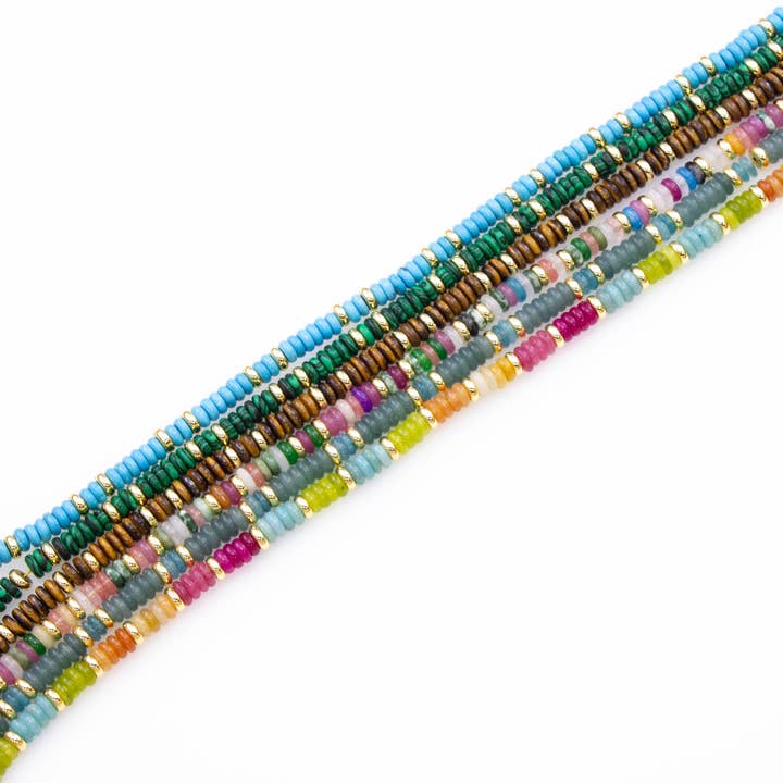 Jewel Pledge - Wholesale Snap Jewelry - Multicolor Rondelle Bead Necklace With Gold Spacers,MCN01-067