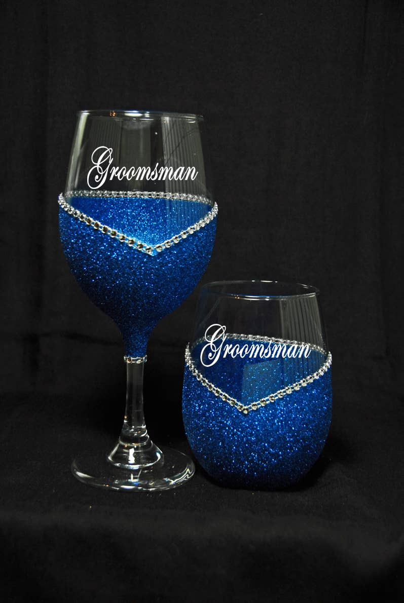 WineyBitches.Co - Wholesale Wine Glass - Groomsman – Handmade Bling Wine Glass (Wedding Party Collection)