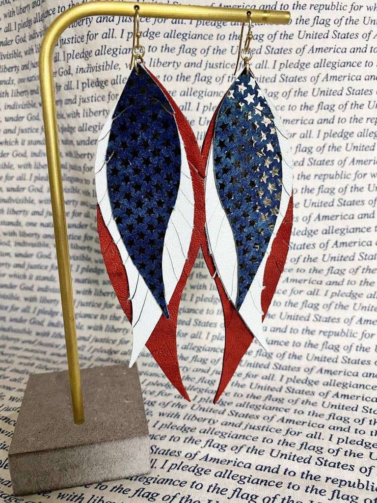 The Supply Society - Wholesale Dangle Earrings - Boho Layered Leather Earrings - Red White Blue Stars2