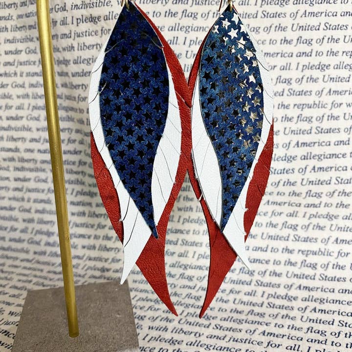 The Supply Society - Wholesale Dangle Earrings - Boho Layered Leather Earrings - Red White Blue Stars2