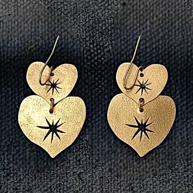 Handmade brass heart earrings star minimalist love jewelry for wholesale by Gulushu