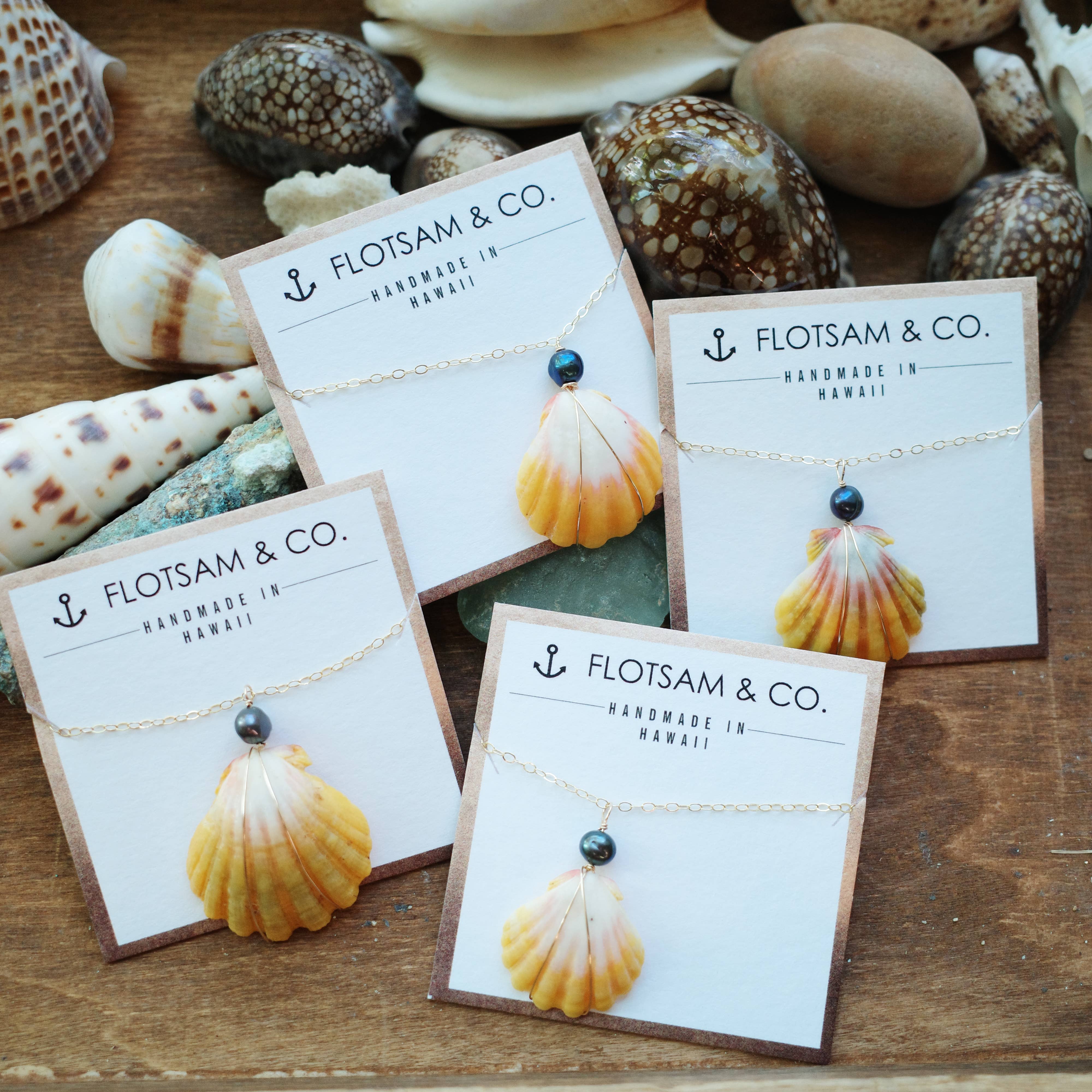 Flotsam & Co. Hawaii - Wholesale Pendant/Charm Necklace - Sunrise Shell Necklace (Wire wrapped) With Pearl1