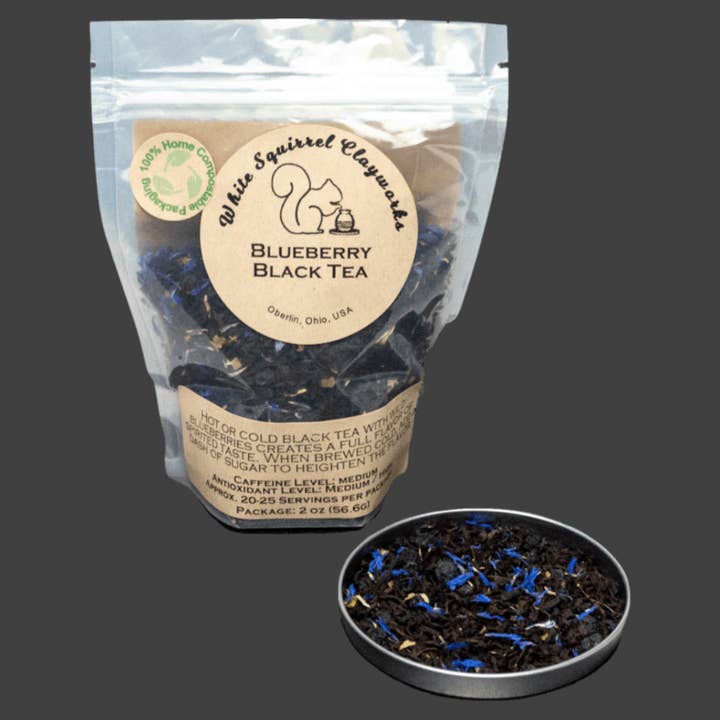 WSC- Blueberry Black Tea - Loose leaf - 2 oz package for wholesale by White Squirrel Clayworks