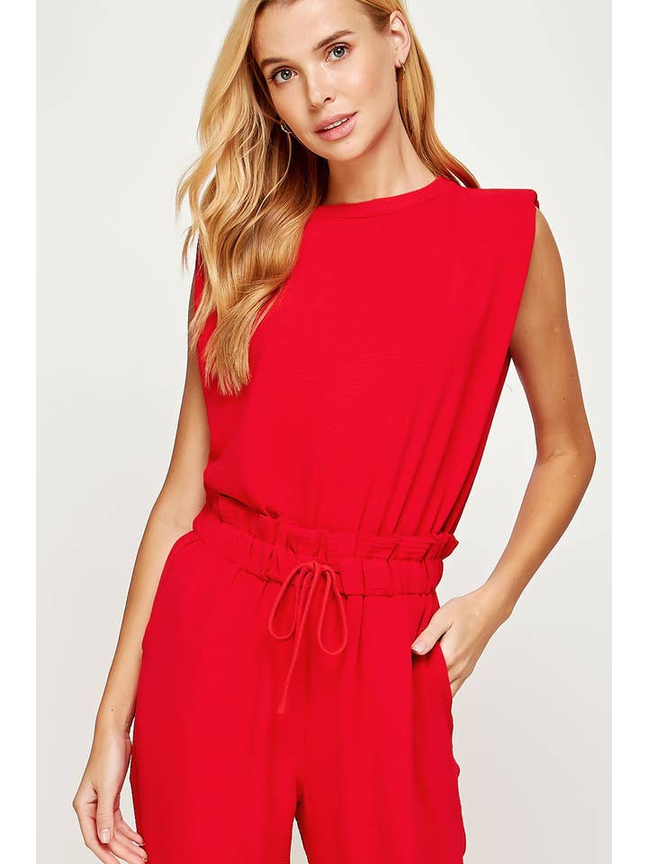 Strut & Bolt - Wholesale Jumpsuit - Women's - Shoulder Muscle Padded Sleeveless Jogging Jumpsuit