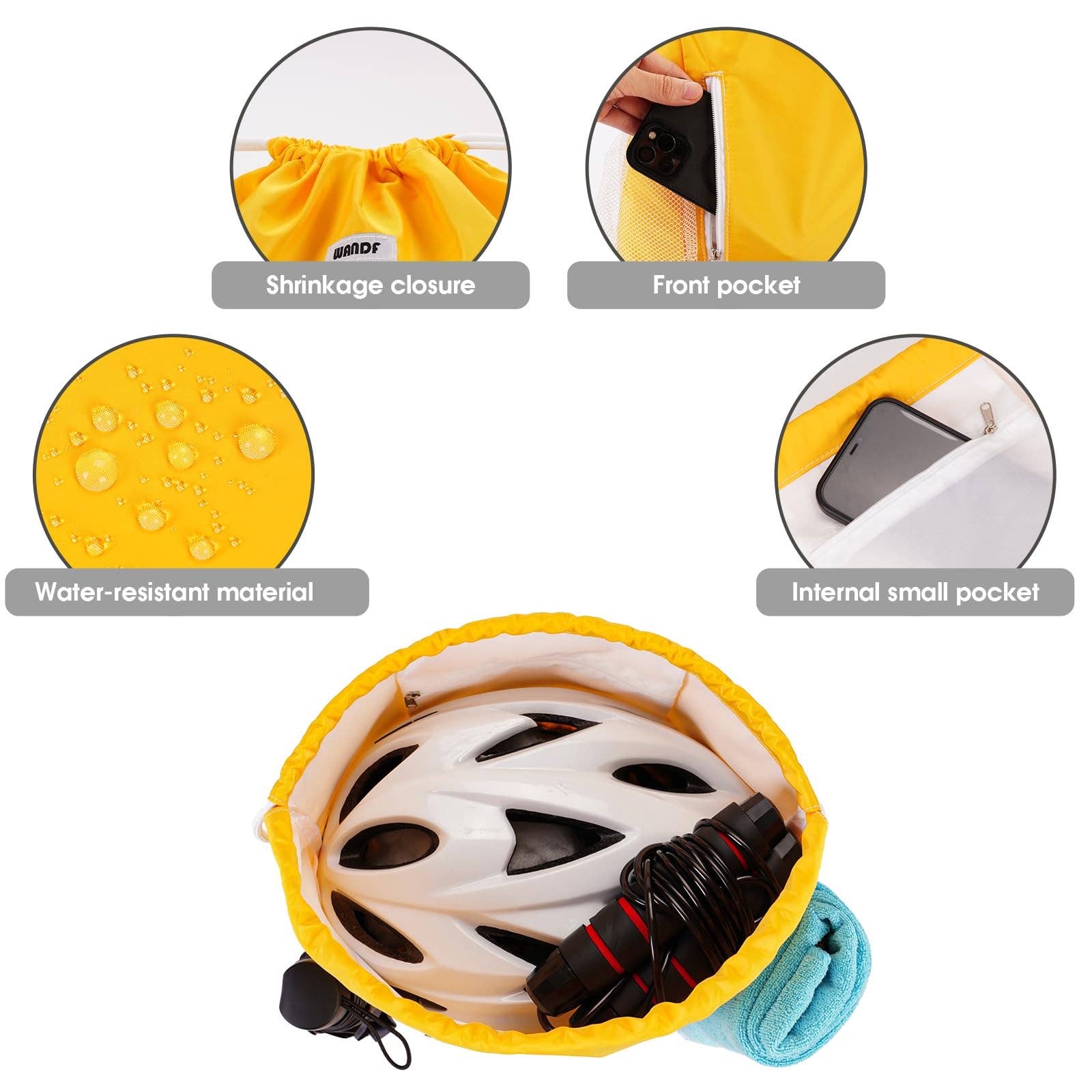 wandf - Vente Sac à cordon de serrage – unisexe - Sac à dos à cordon WF6038 Sports Gym avec poches en maille38