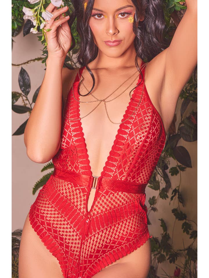 iCollection – Engroshandel Bodysuit undertøj - Dame – Bedst sælgende! Hazel Plus Size Blonde Bodystocking Lingeri med Dyb Udskæring