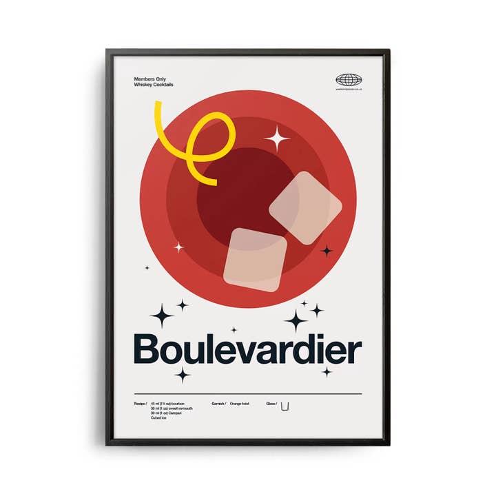 Mid-Century Modern Boulevardier Cocktail Poster for wholesale by Weekend Concept
