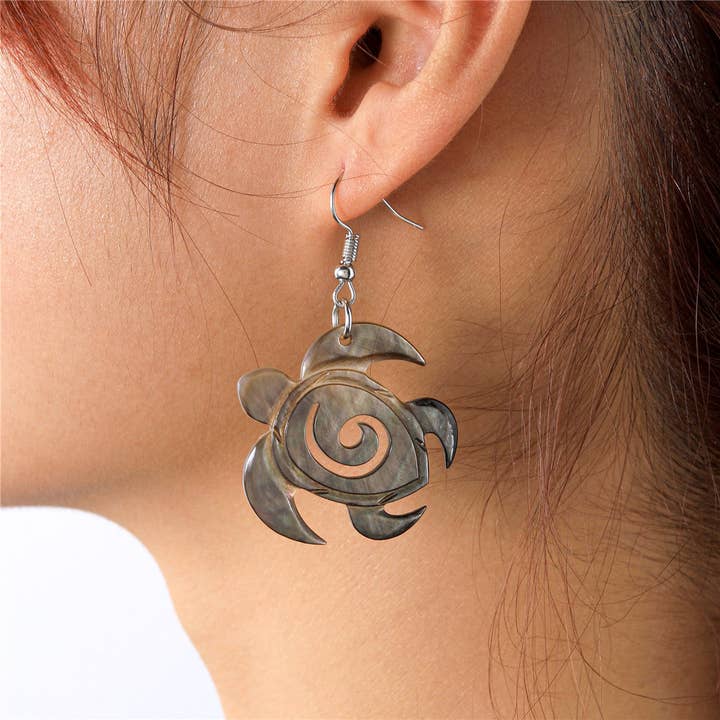 Turtle Inspired Copper Colored Abalone Shell Earrings for wholesale by S&T Collections