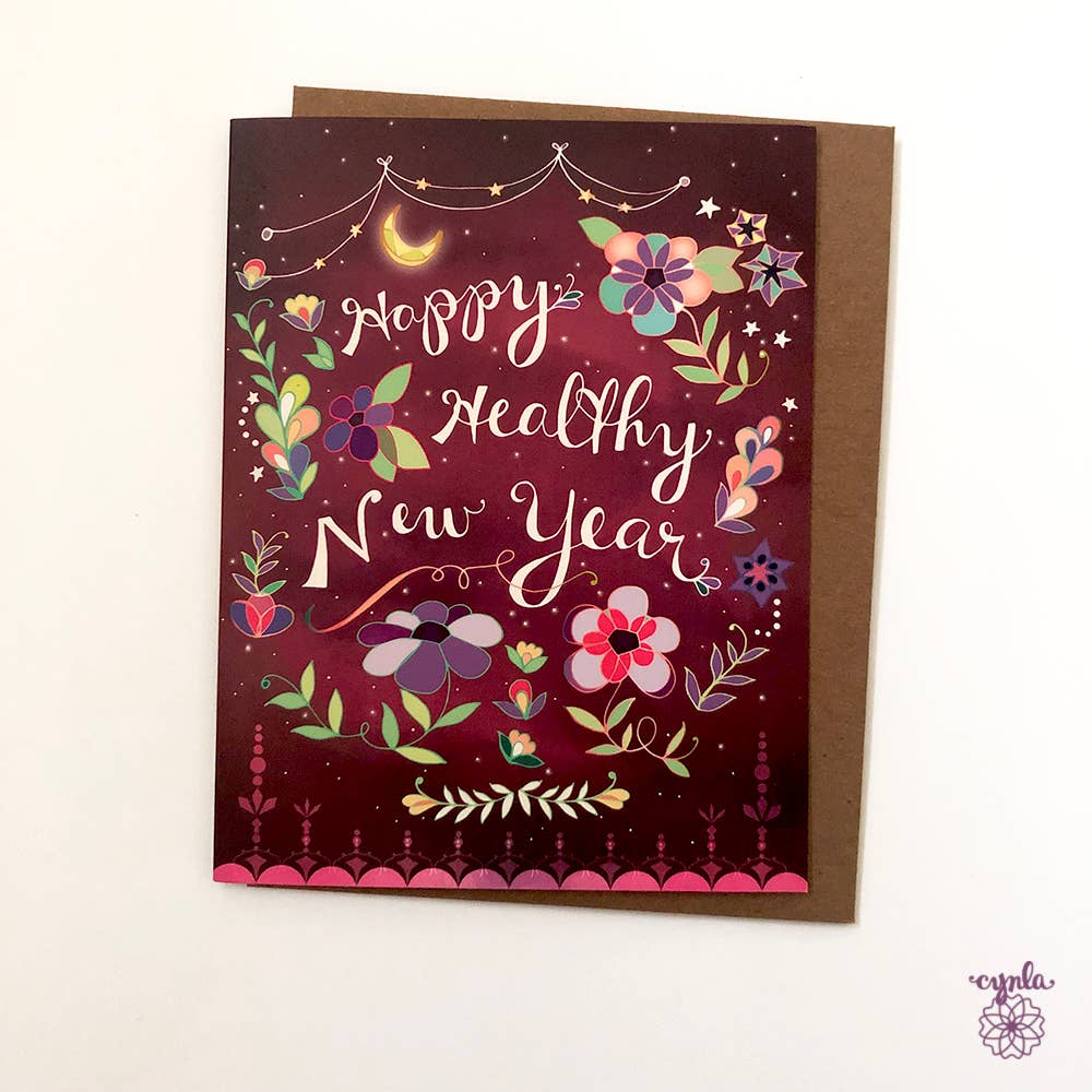 Cynla - Wholesale New Year's Card - BOX of 8 Healthy New Year Card - holiday cards Happy newyear3