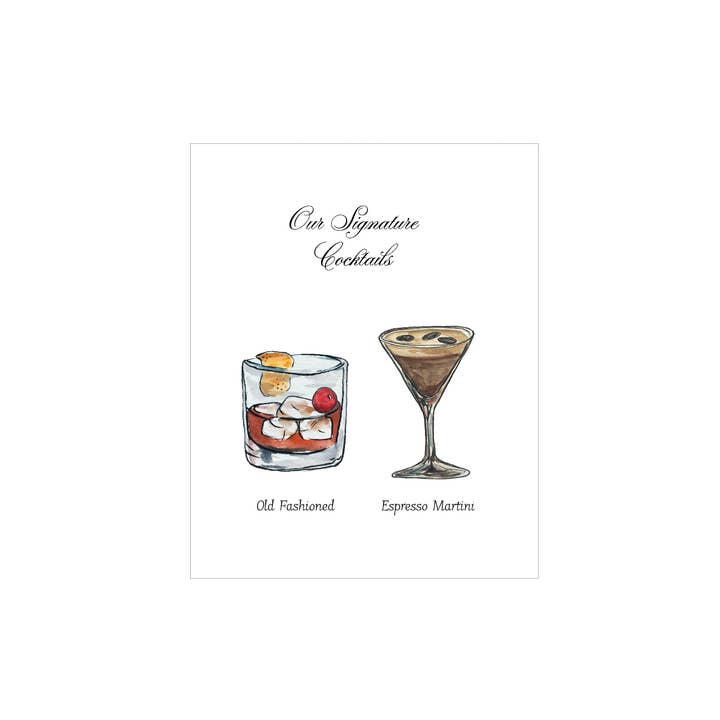 Cocktail menu/sign - old fashioned and espresso martini for wholesale by Sibley Designs