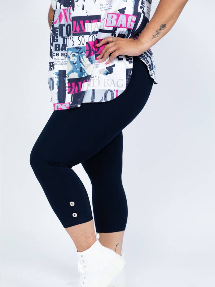 Black LABB Clothing | BL46 Perfect Navy 2 Button Legging Capri for wholesale by Black LABB Clothing