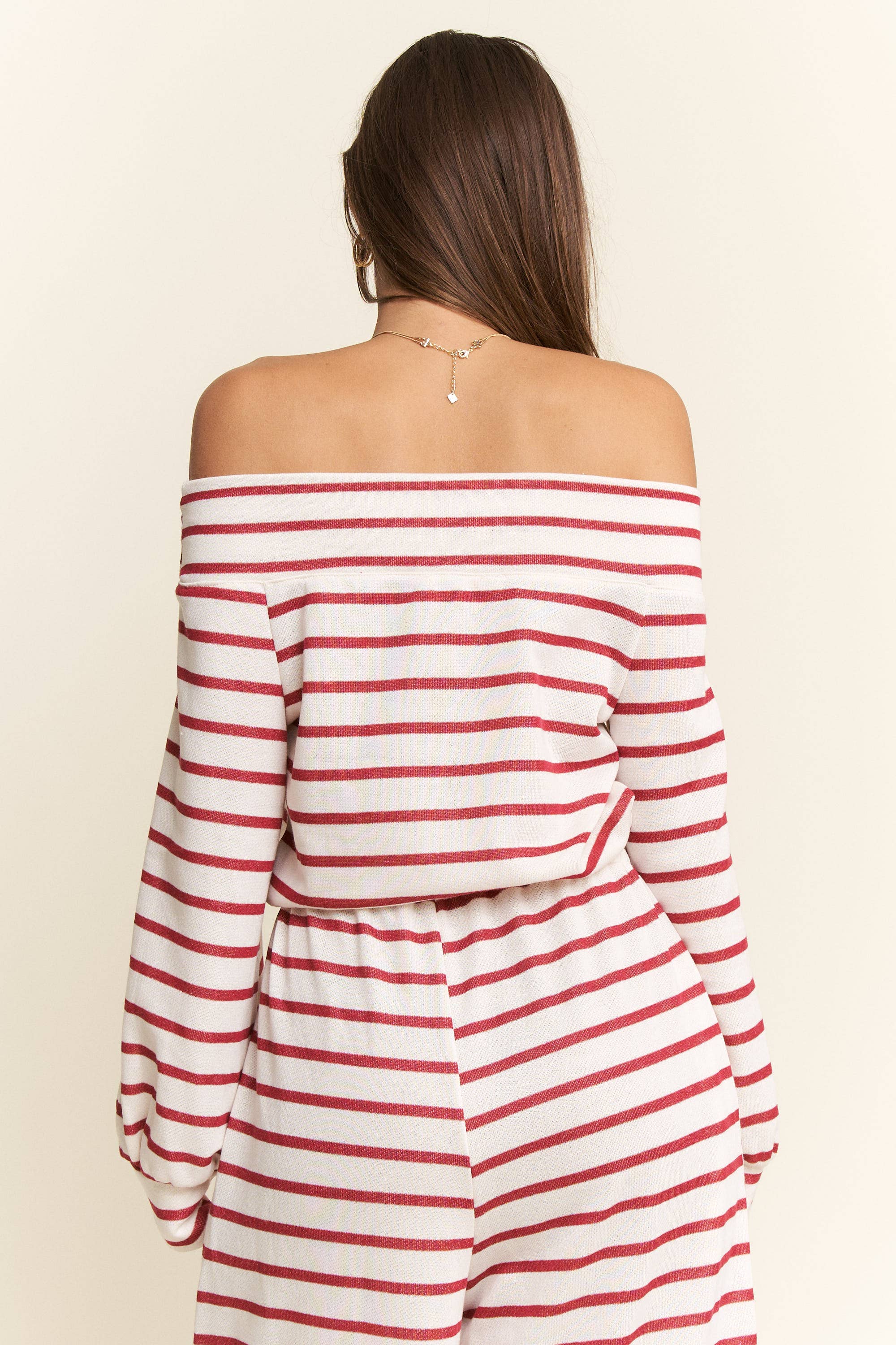 JADE BY JANE PLUS - Wholesale Jumpsuit - Women's - (PLUS SIZE) OFF-SHOULDER STRIPED TERRY JUMPSUIT44