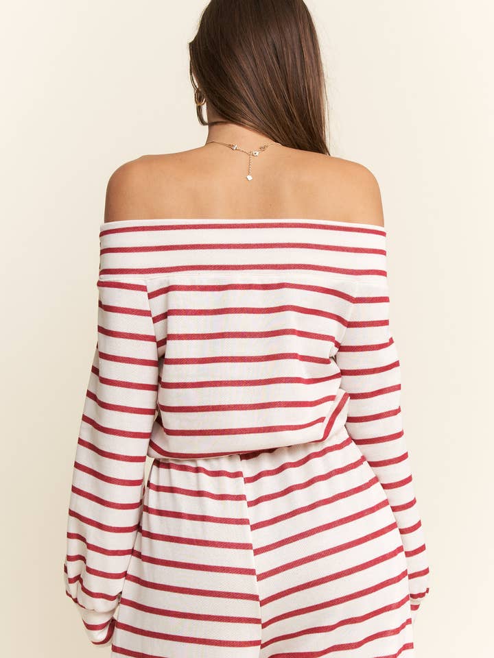 JADE BY JANE PLUS - Wholesale Jumpsuit - Women's - (PLUS SIZE) OFF-SHOULDER STRIPED TERRY JUMPSUIT44