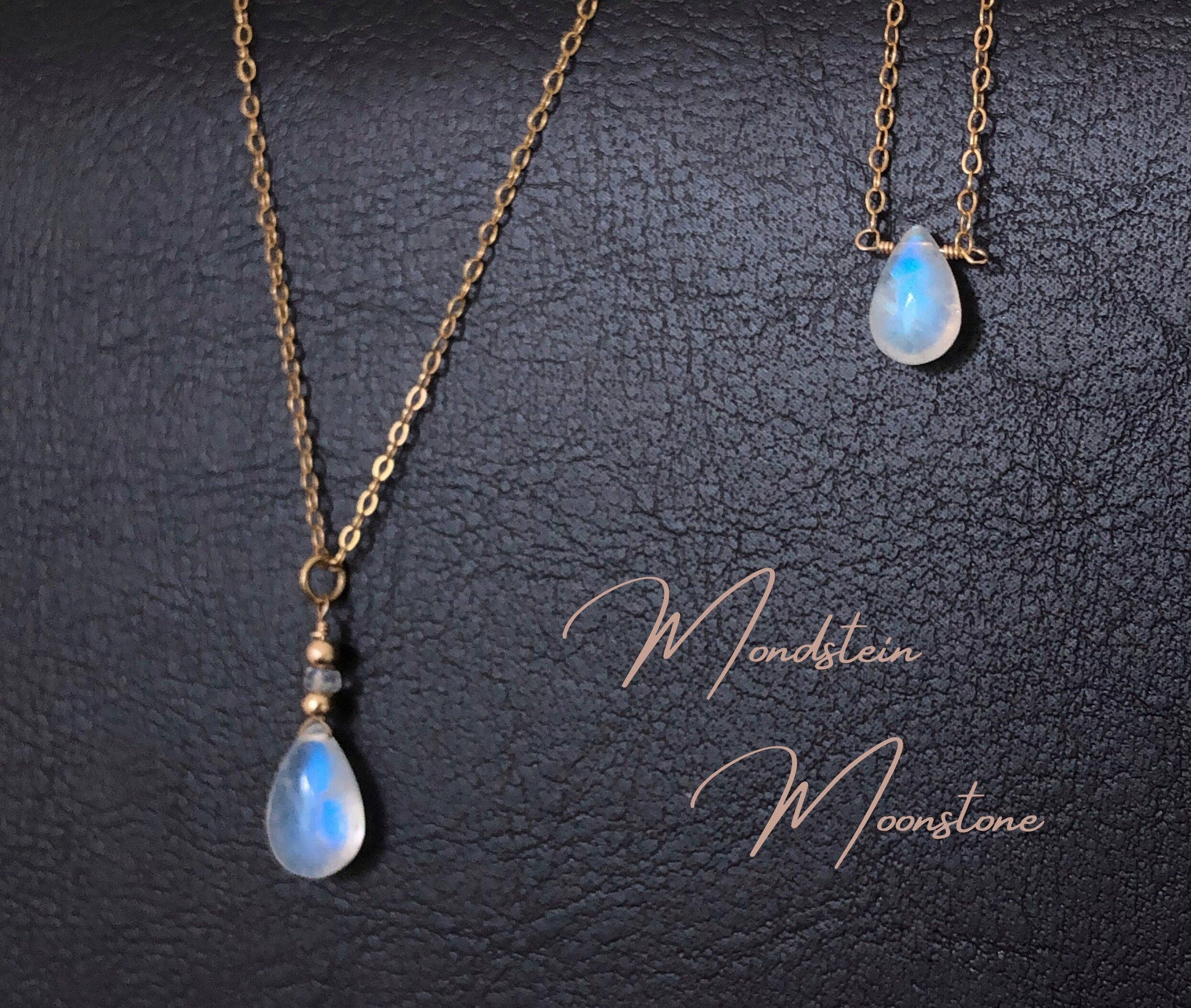 SEQAY - Wholesale Pendant/Charm Necklace - Moonstone drop chain, rainbow moonstone necklace, short gold chain with moonstone, layering look5