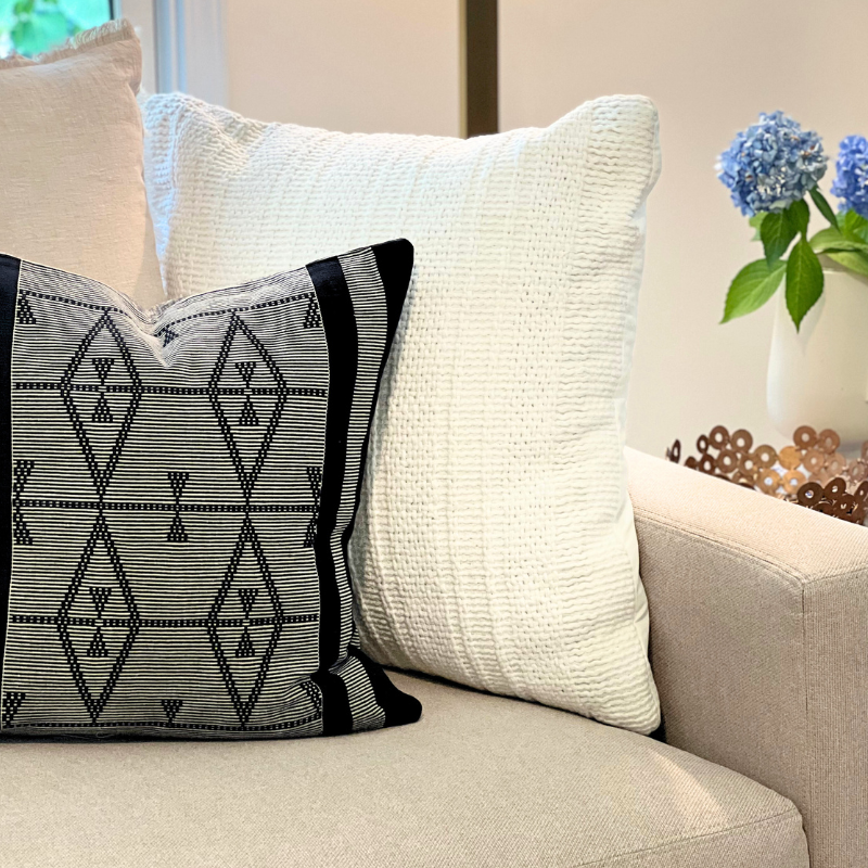 Terracotta and Indigo Pattern on Off White Black Rock Pillow Cover for wholesale on Faire2