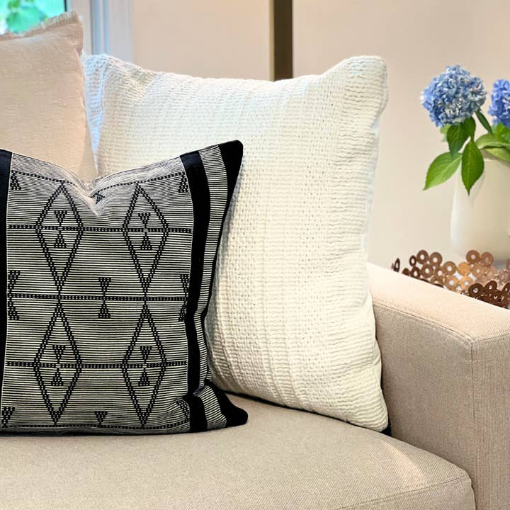 Terracotta and Indigo Pattern on Off White Black Rock Pillow Cover for wholesale on Faire2