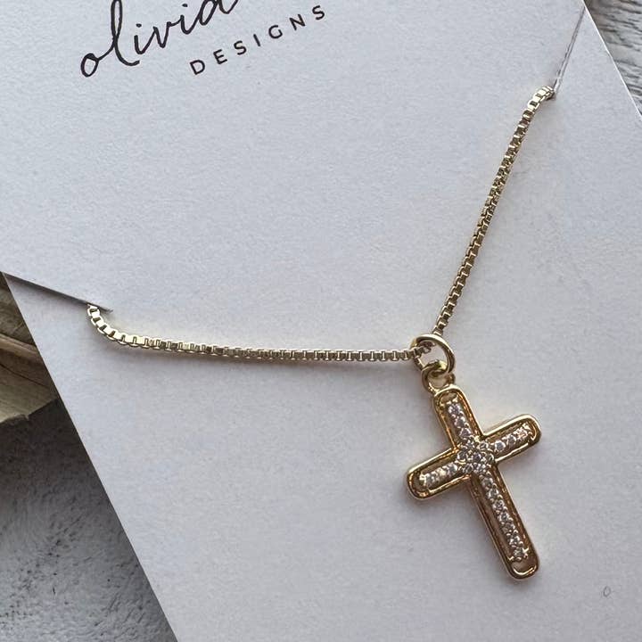 Cubic Zirconia Cross Necklace Gold Filled for wholesale by Olivia Keri Designs
