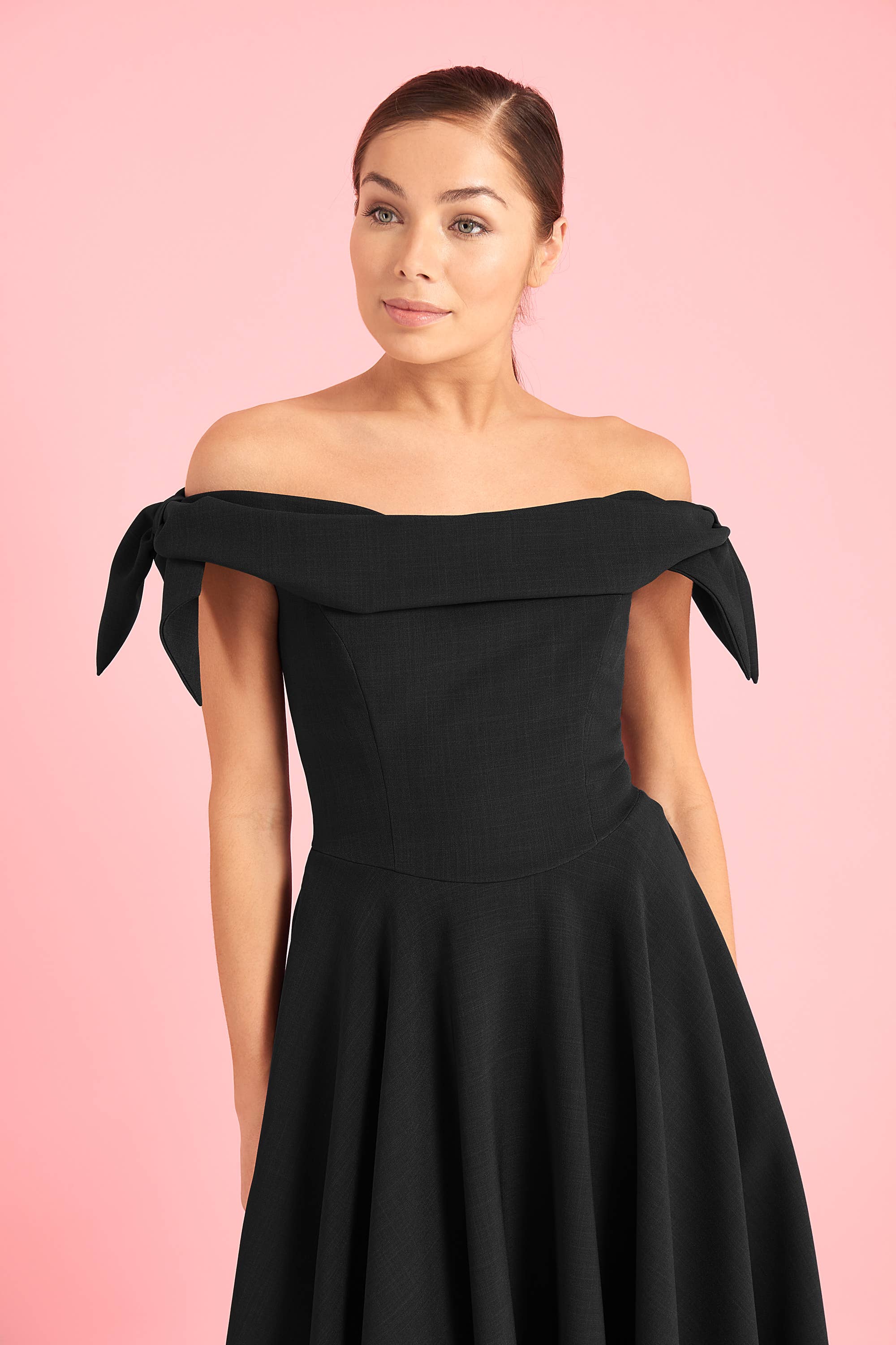The Pretty Dress Company - Wholesale Dress - Women's - Tilly Off The Shoulder Bow Midi Dress3