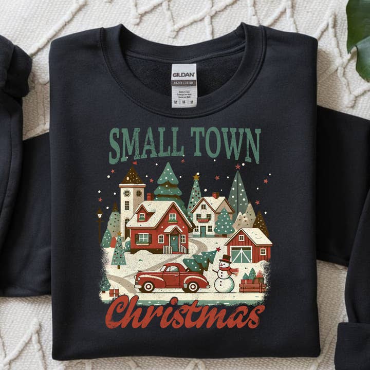 Small Town Christmas Sweatshirt – Cozy Vintage Holiday for wholesale by TheWorldOfMYes