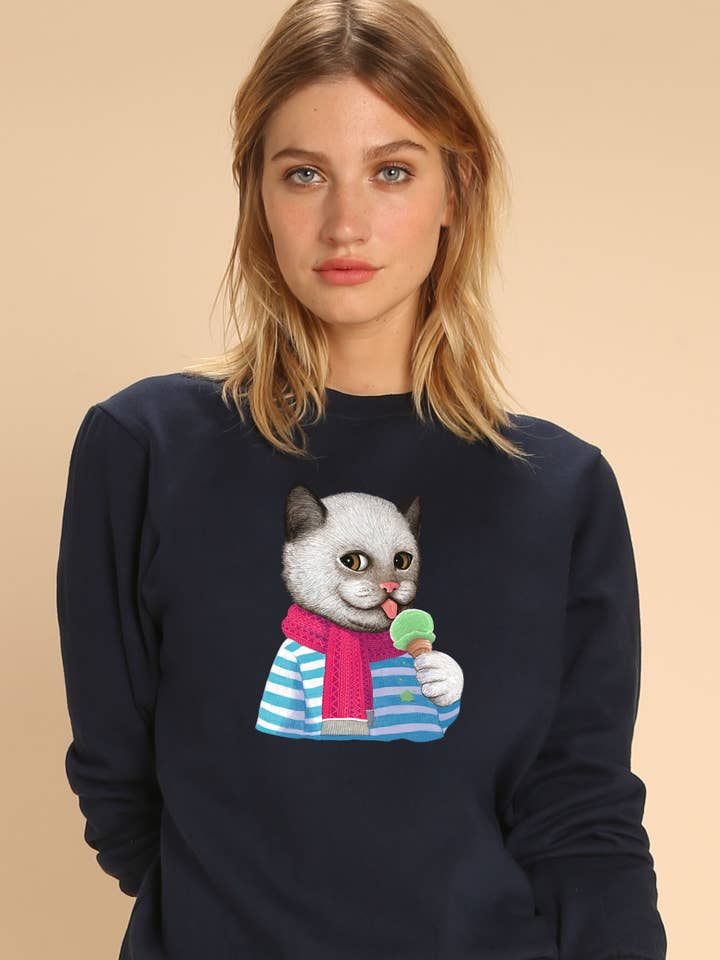 KATT OCH GLASS MARINBLÅ DAMTRÖJA för wholesale av Wooop