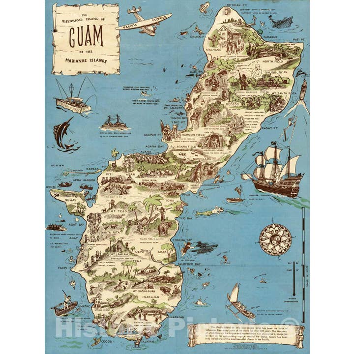 Historic Map - Historical Island Of Guam. 1958, Historic Map for wholesale by Historic Pictoric
