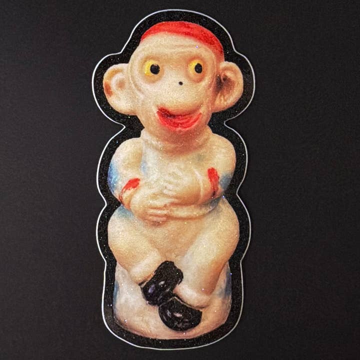 Chimpanzee in Red Beret Glitter Sticker pour la vente par Aimee Miller Art