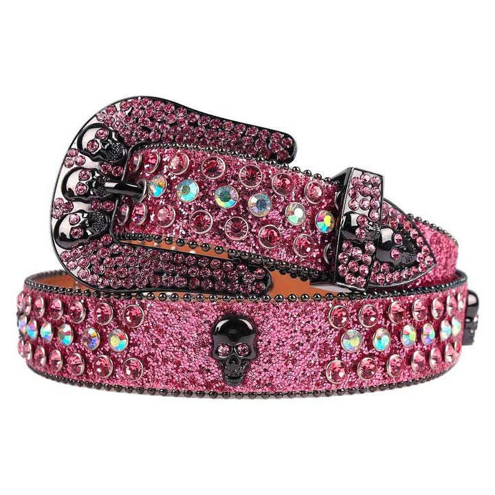 Pink Strap With Pink & Multi Color Studded Rhinestone Belt for wholesale by Rhinestone Belt Store