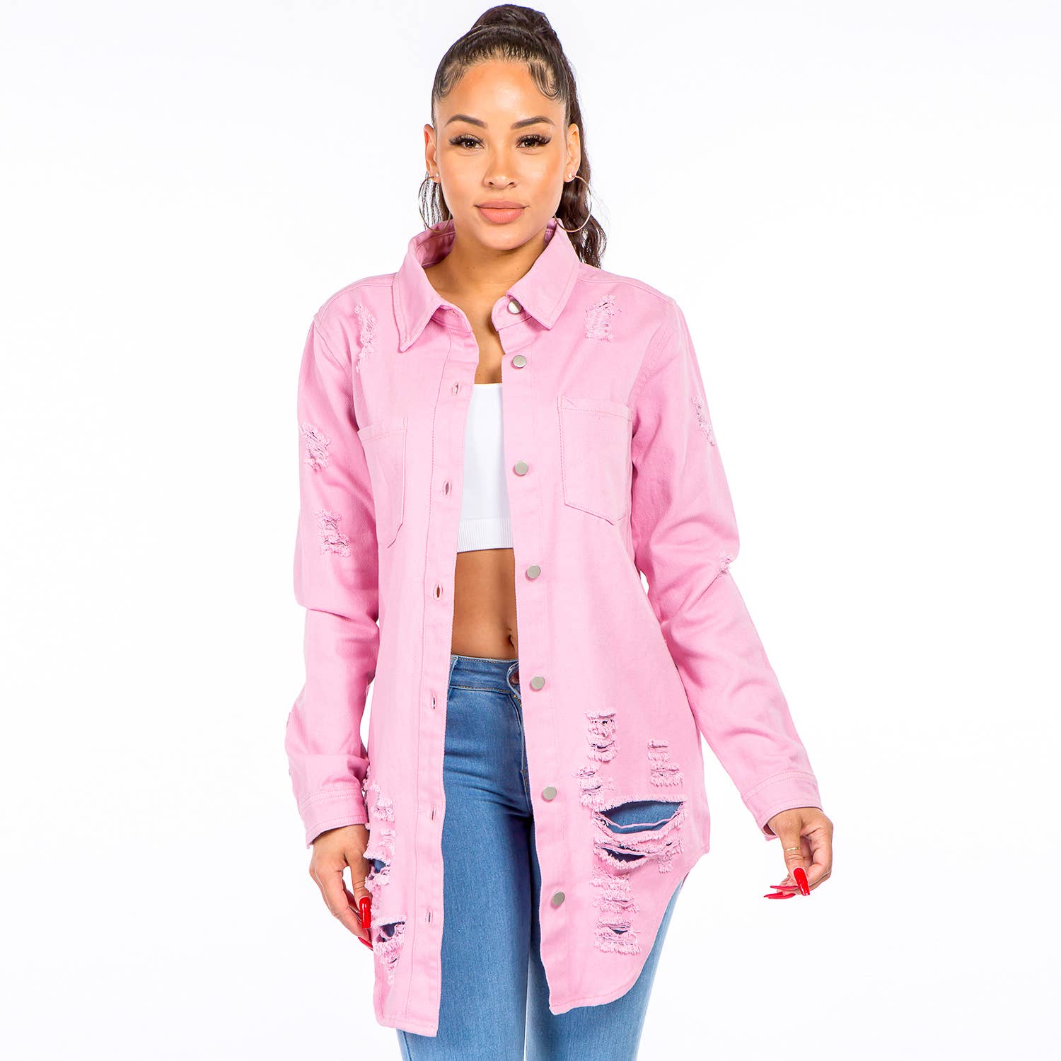 American Bazi - Vendita all'ingrosso Giacca a camicia - Donna - CAMICIE DI JEANS LUNGA LUNGHEZZA-RJK3712SI13