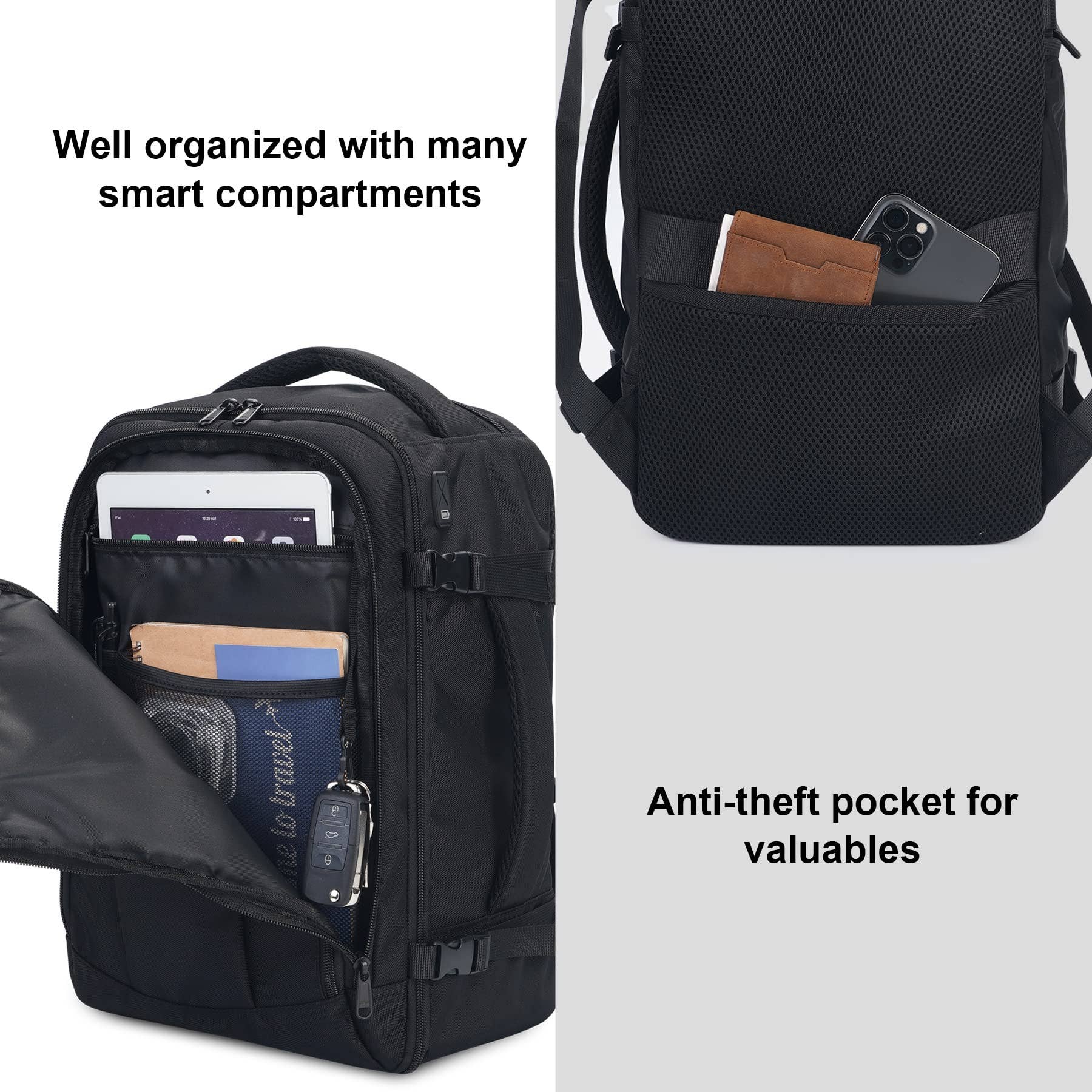 wandf - Wholesale Backpack - Unisex - 20L Underseat 13 Pockets Carry on Travel Bag with USB Port13