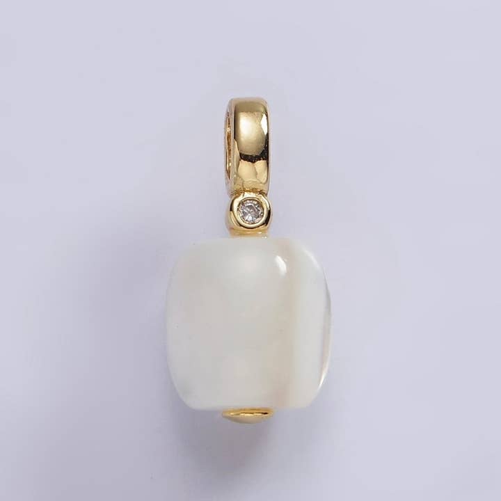 14K Gold Filled Shell Pearl Square BZ Bezel Pendant | P1664 for wholesale by Aim Eternal