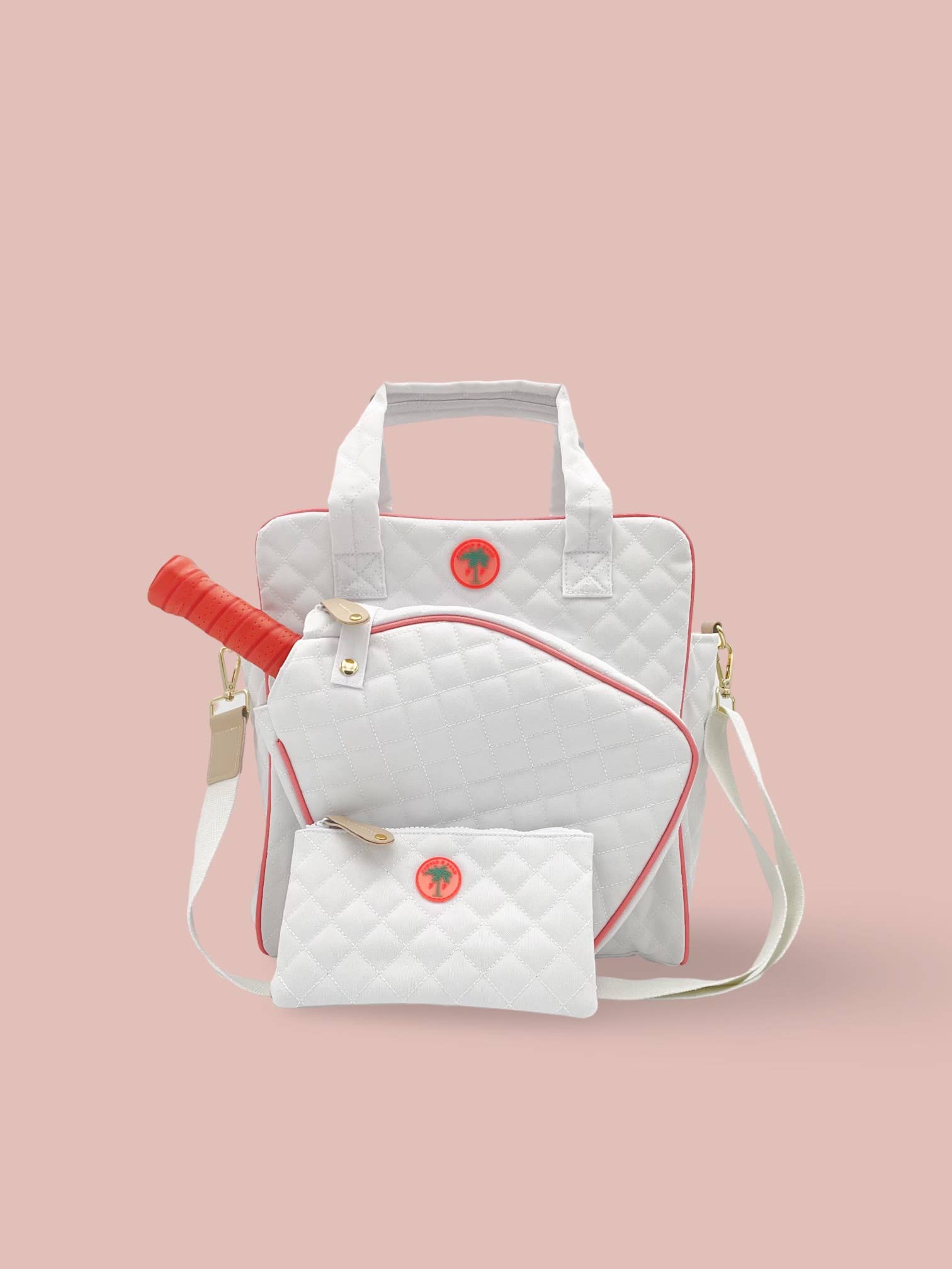 Paddle & Palm Pickleball - Wholesale Sporttas - Uniseks - Pickleball-draagtas van echt leer met accenten in perzikkleurige afwerking1