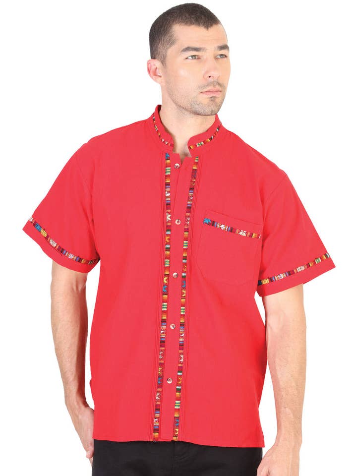 Mexican Guayabera Short Sleve Shirt for Men 100% Cotton Red for wholesale by Conejo Western Wear