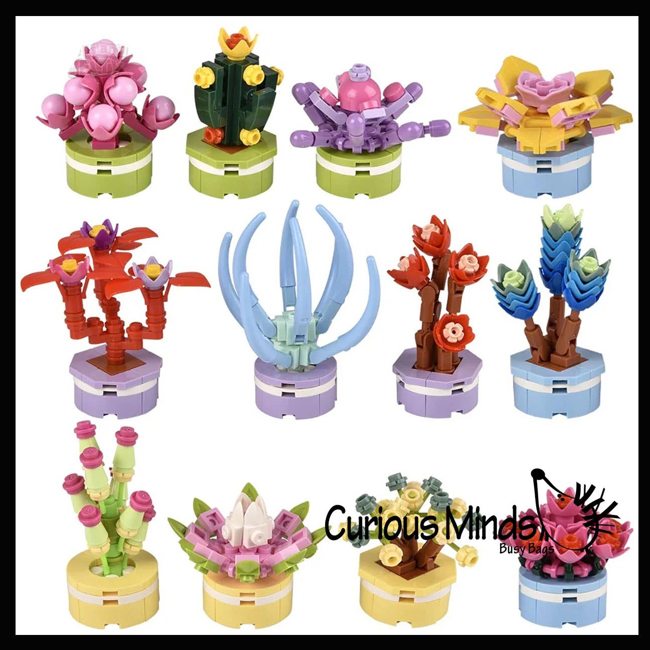 Curious Minds Toys – Großhandel Baukasten – Kinder – 1 Mini-Pflanze Sukkulente Blumen-Baustein-Set Spielzeug -5