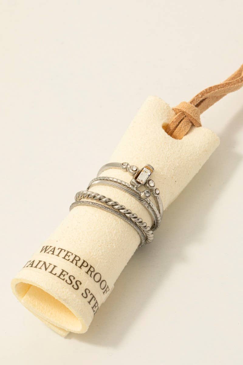 Fame Accessories - Vente Anneau/bague à empiler - Ensemble de 5 bagues en acier inoxydable avec pierre baguette3