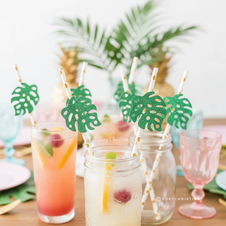 Zoey Christina – wholesale Drinking straw – 12 Pack - Tropical Leaf Paper straws1
