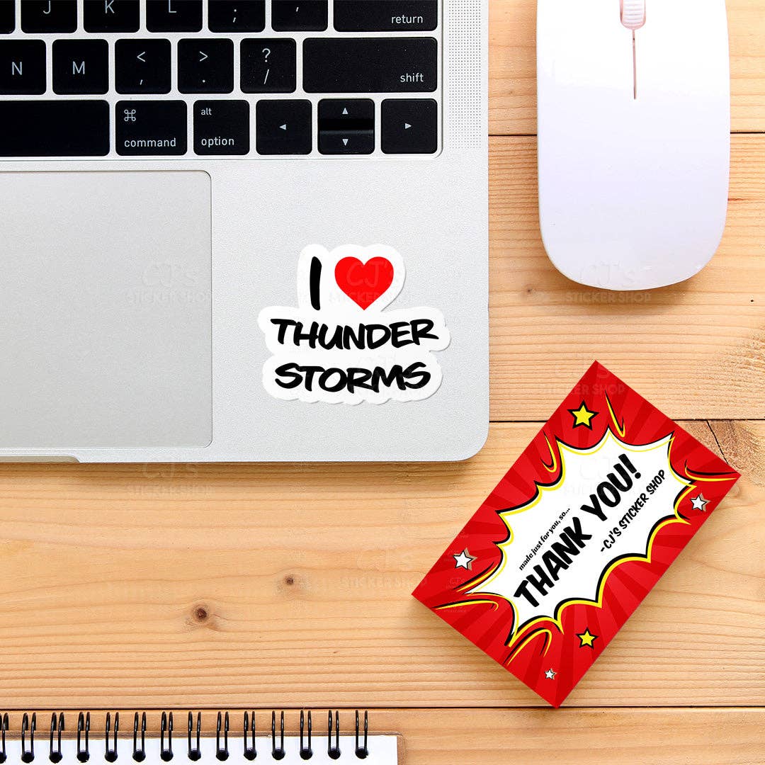 CJ's Sticker Shop - Vente Autocollant - Autocollant en vinyle « I Love Thunder Storms »1