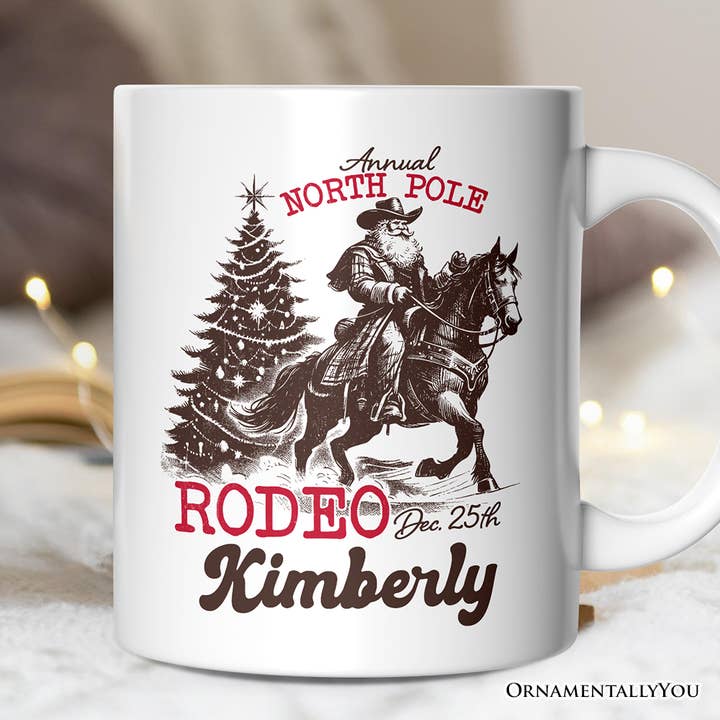 Jährlicher Nordpol-Rodeo-Geschenkbecher, Lustiger Cowboy-Weihnachtsmann für den Großhandel von OrnamentallyYou