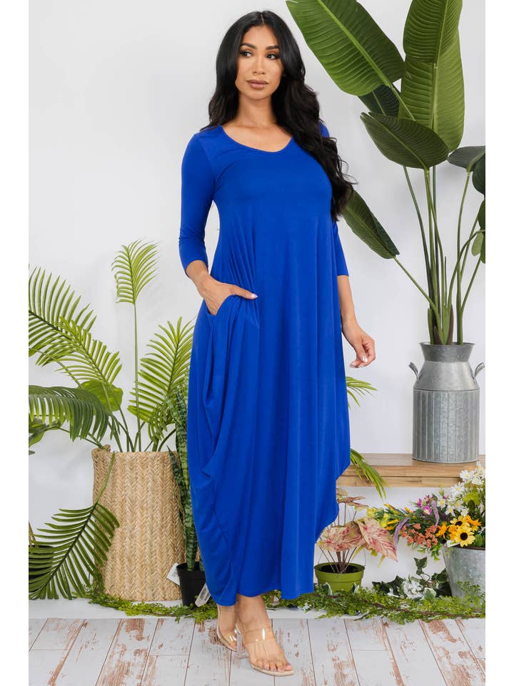 H&H Fashion Inc. - Wholesale Dress - Women's - HH645R-SOLID - 3/4 Sleeve Maxi Dress18