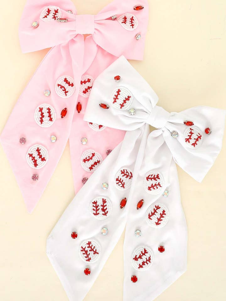 BASEBALL BRODERET SLØJFE BARRETTE HÅRSPÆNDE H15000 for engroshandel hos anbfashion