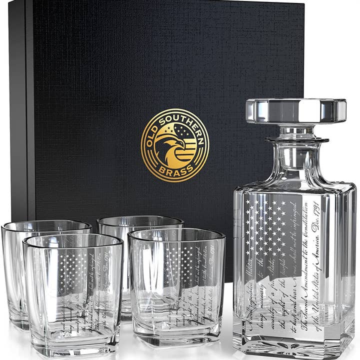 Old Southern Brass - Wholesale Decanter - 2nd Amendment Decanter Whiskey Glass Gift Set
