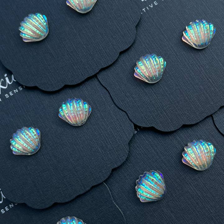 Dixie Bliss - Wholesale Stud/Post Earrings - Seashells in Iridescent Ripples2