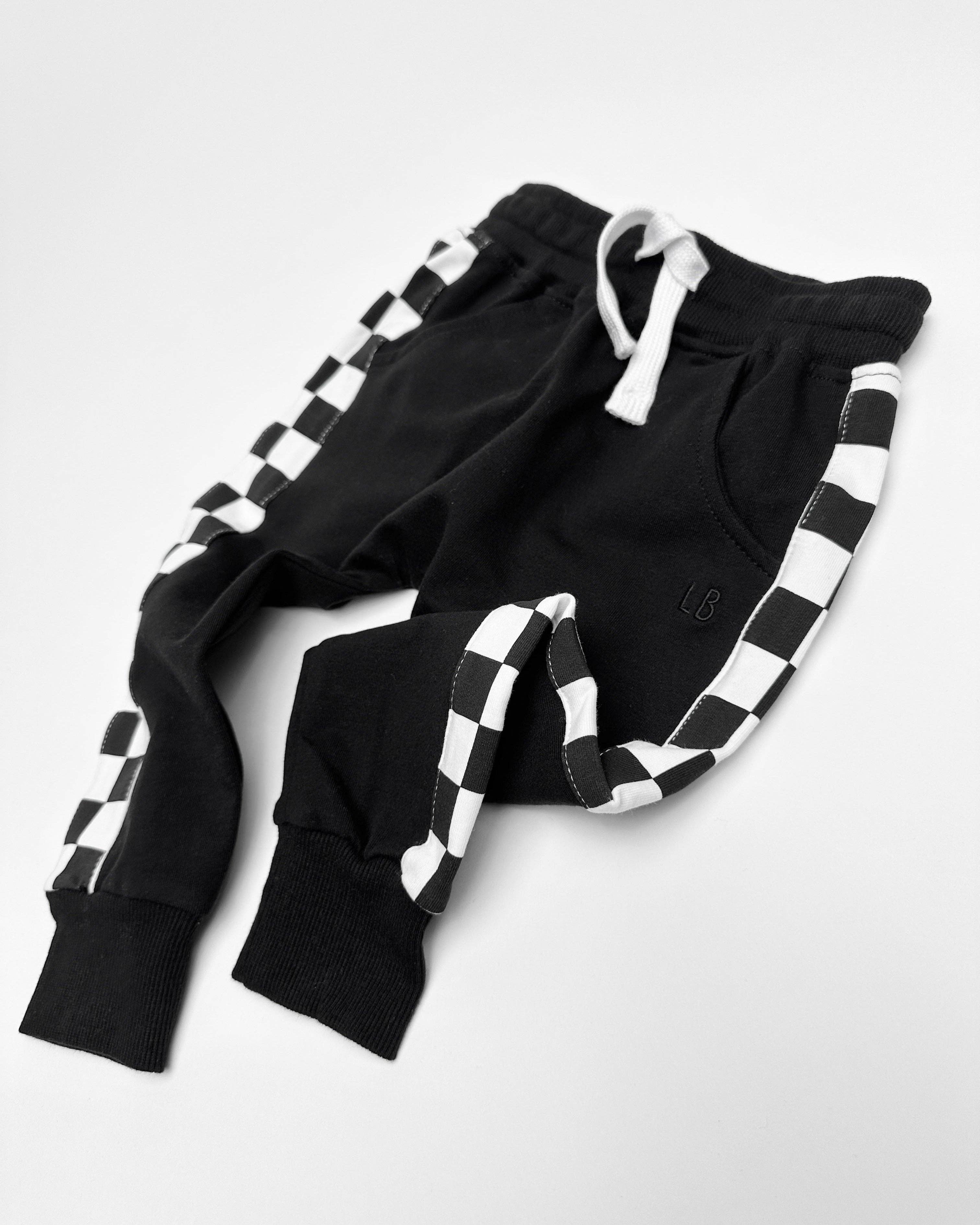Little Bipsy - Wholesale Lounge Sweatpants/Joggers - Kids - Side Checkered Jogger - Black13