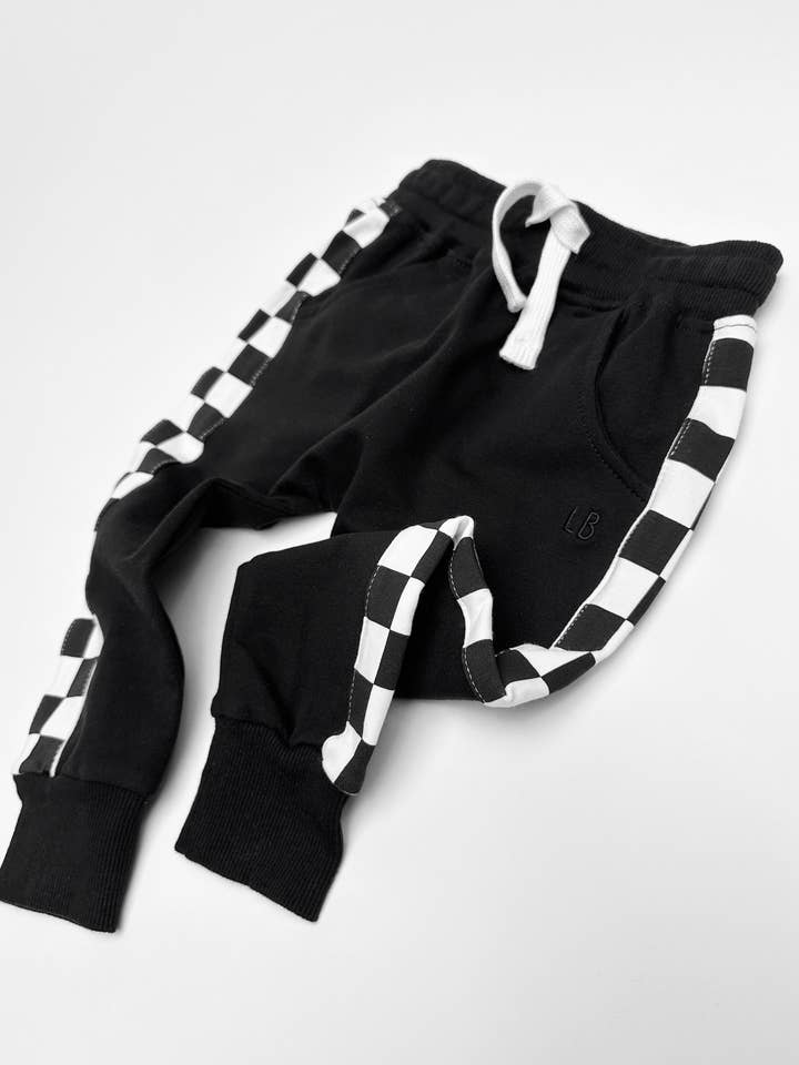 Little Bipsy - Wholesale Lounge Sweatpants/Joggers - Kids - Side Checkered Jogger - Black13