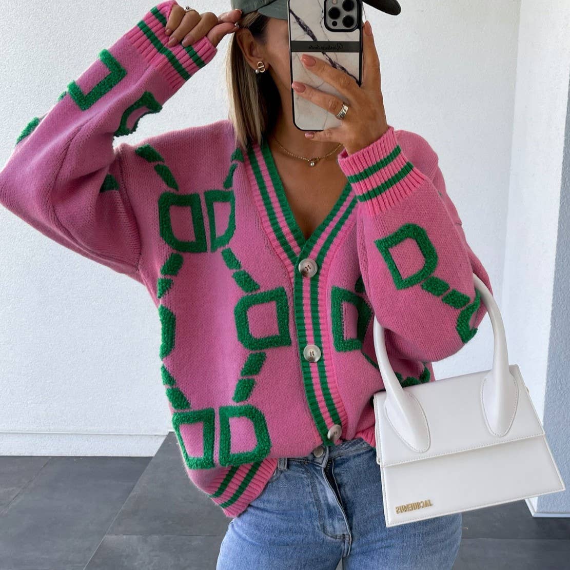 Rosa Clothing - Vente Cardigan – femme - Cardigan de mode tricoté à monogramme2