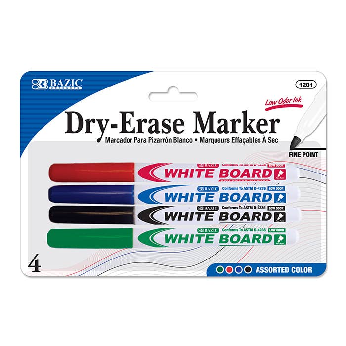Luna Office Supply - Everyday Essential - Vente Marqueurs - Lot de 4 marqueurs effaçable à sec à pointe fine assortie
